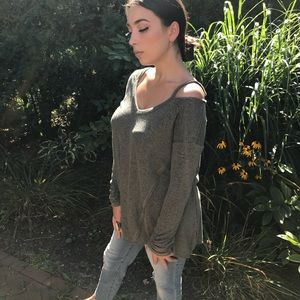 Open Shoulder Green Flow Sweater